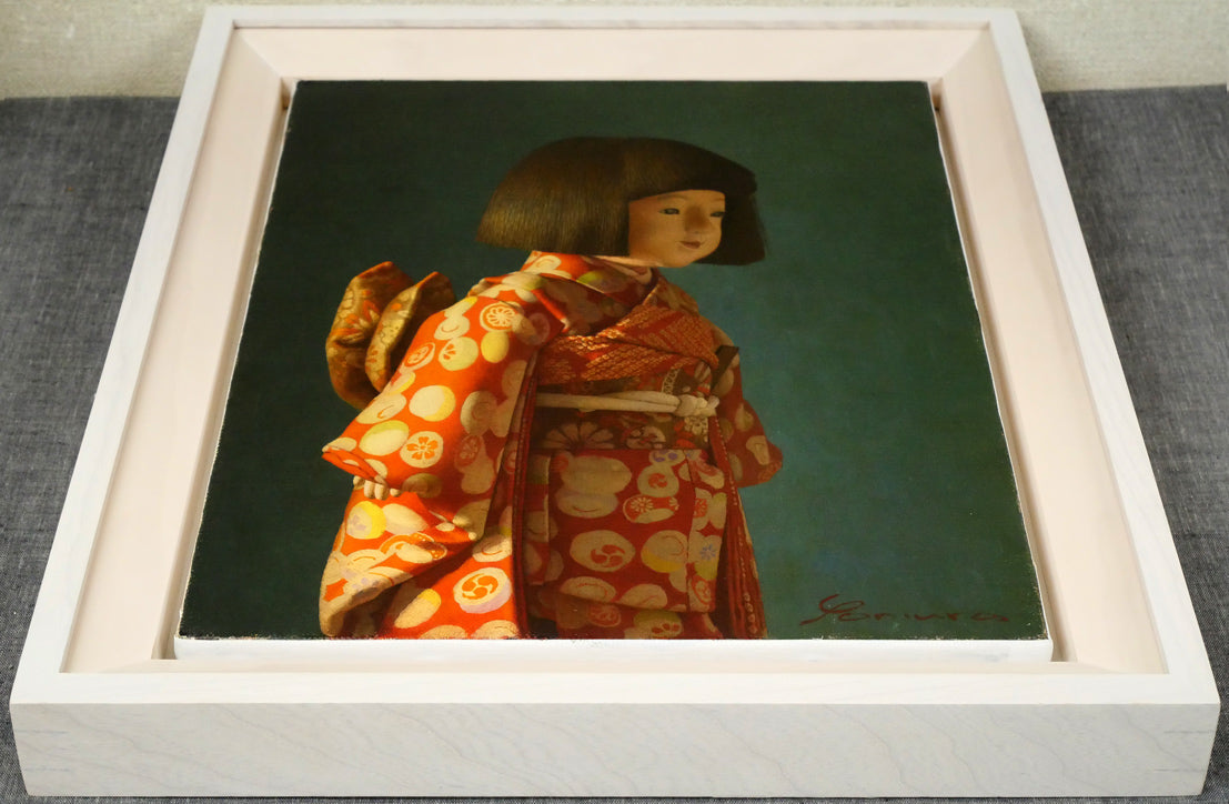 余村展「人形（市松人形）（白額）」油絵・F6号 絵画買取・販売の小竹美術