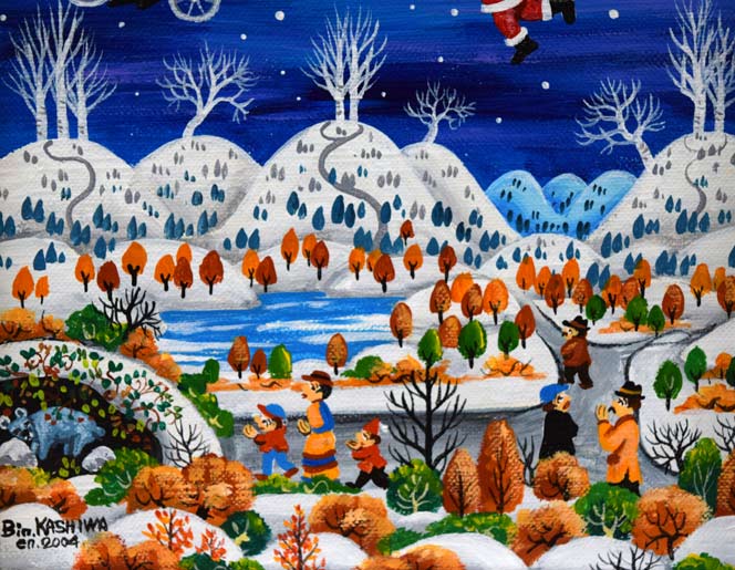 ビンカシワ「オーイ、待っておくれ（サンタ）」油絵・F0号 絵画買取