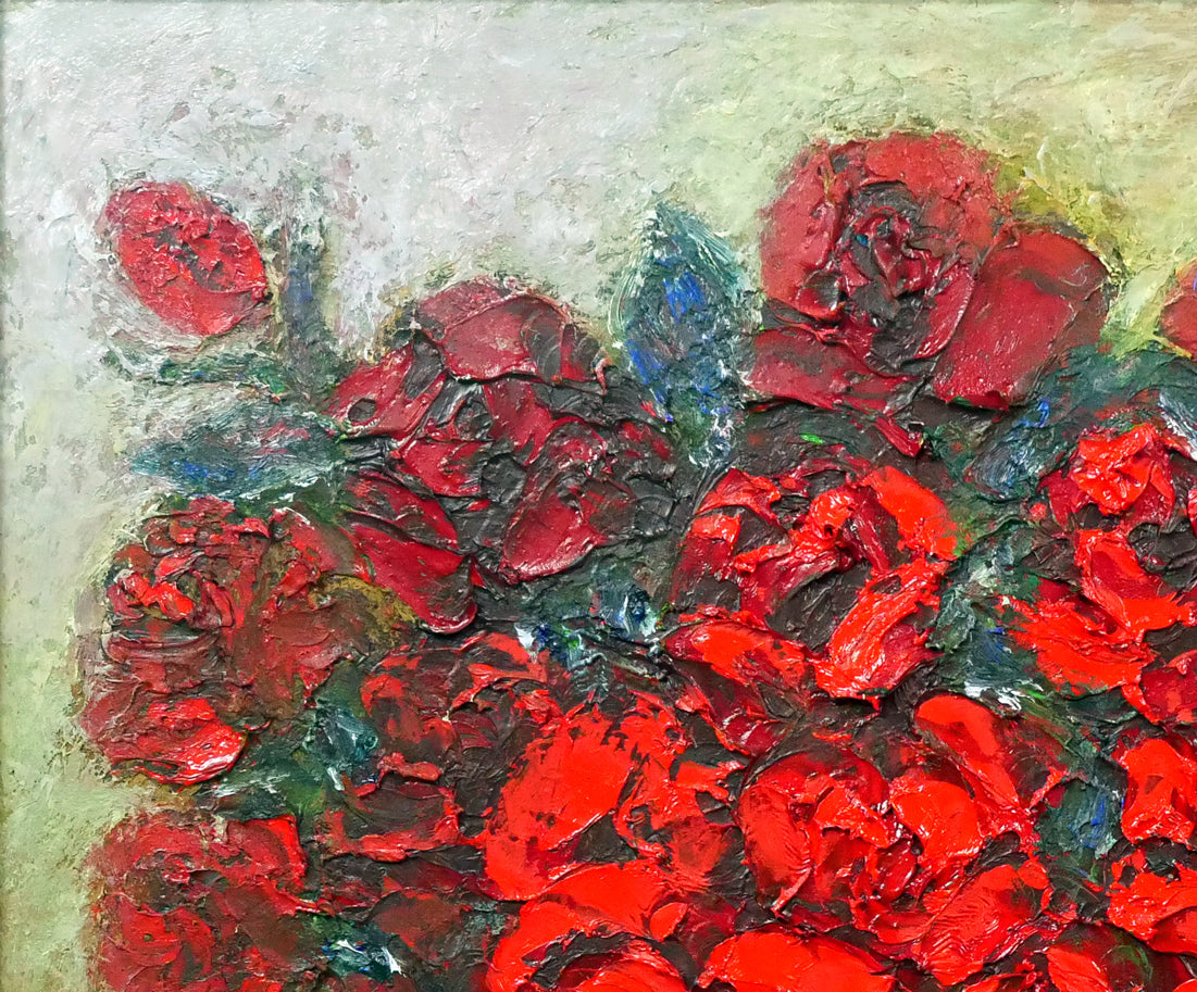 絵画菊地正則「赤いバラ」 油彩画真作額付き額装ゴージャスF8 美品