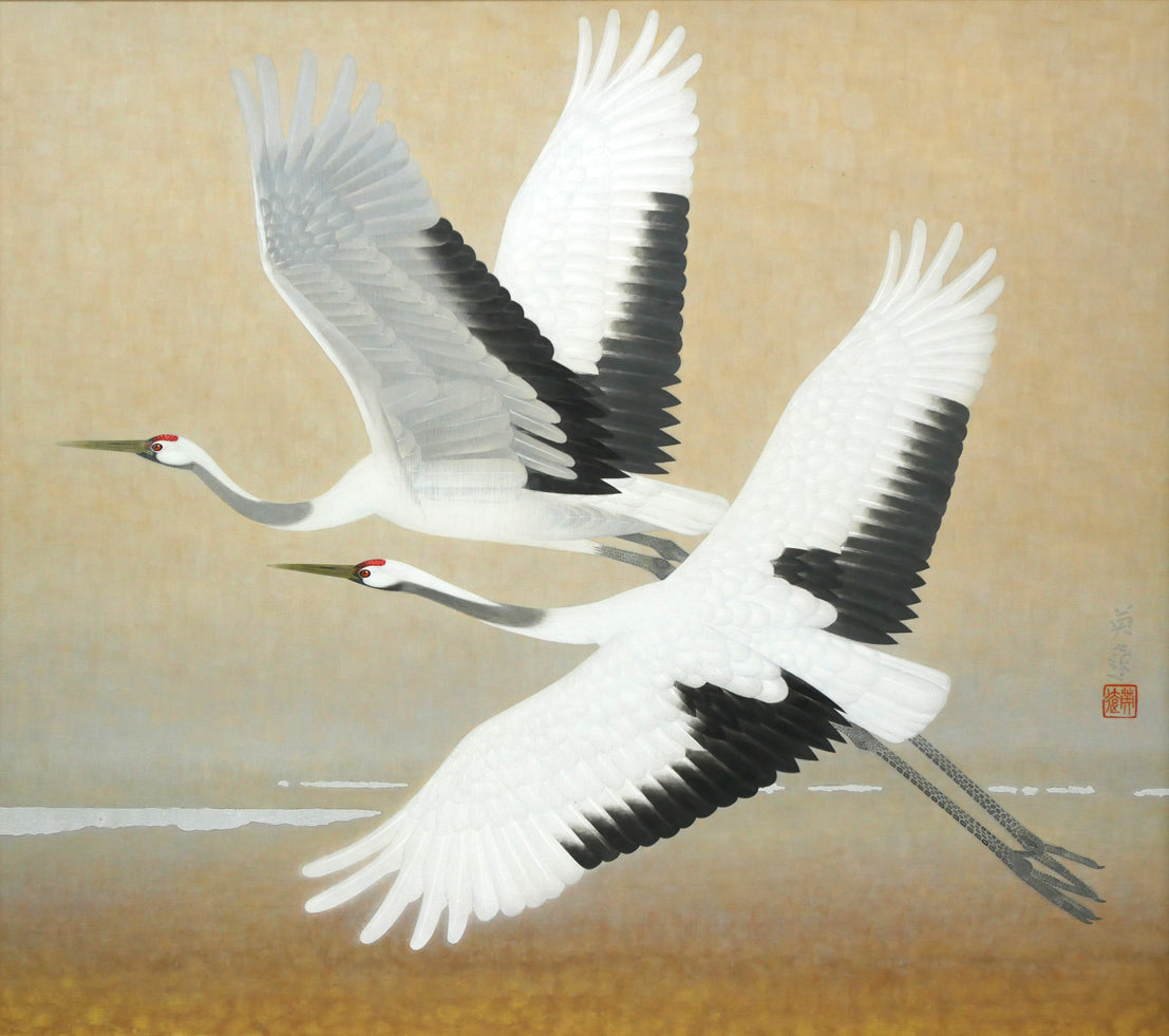 岩橋英遠「双鶴」日本画・10号大 絵画買取・販売の小竹美術