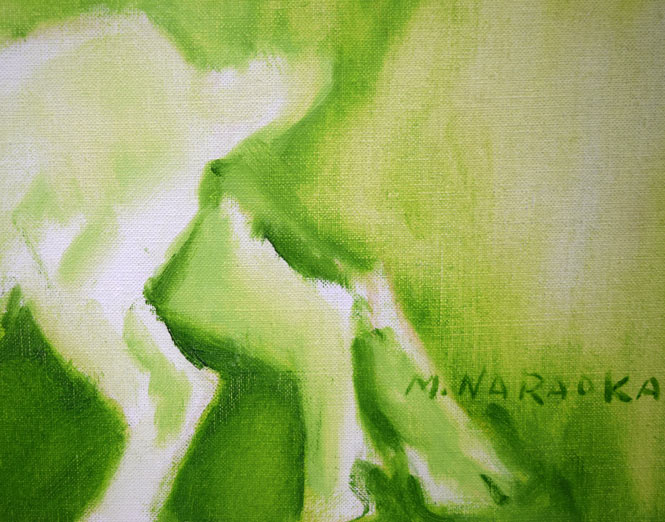 奈良岡正夫「親仔（山羊）」油絵・F4号 絵画買取・販売の小竹美術