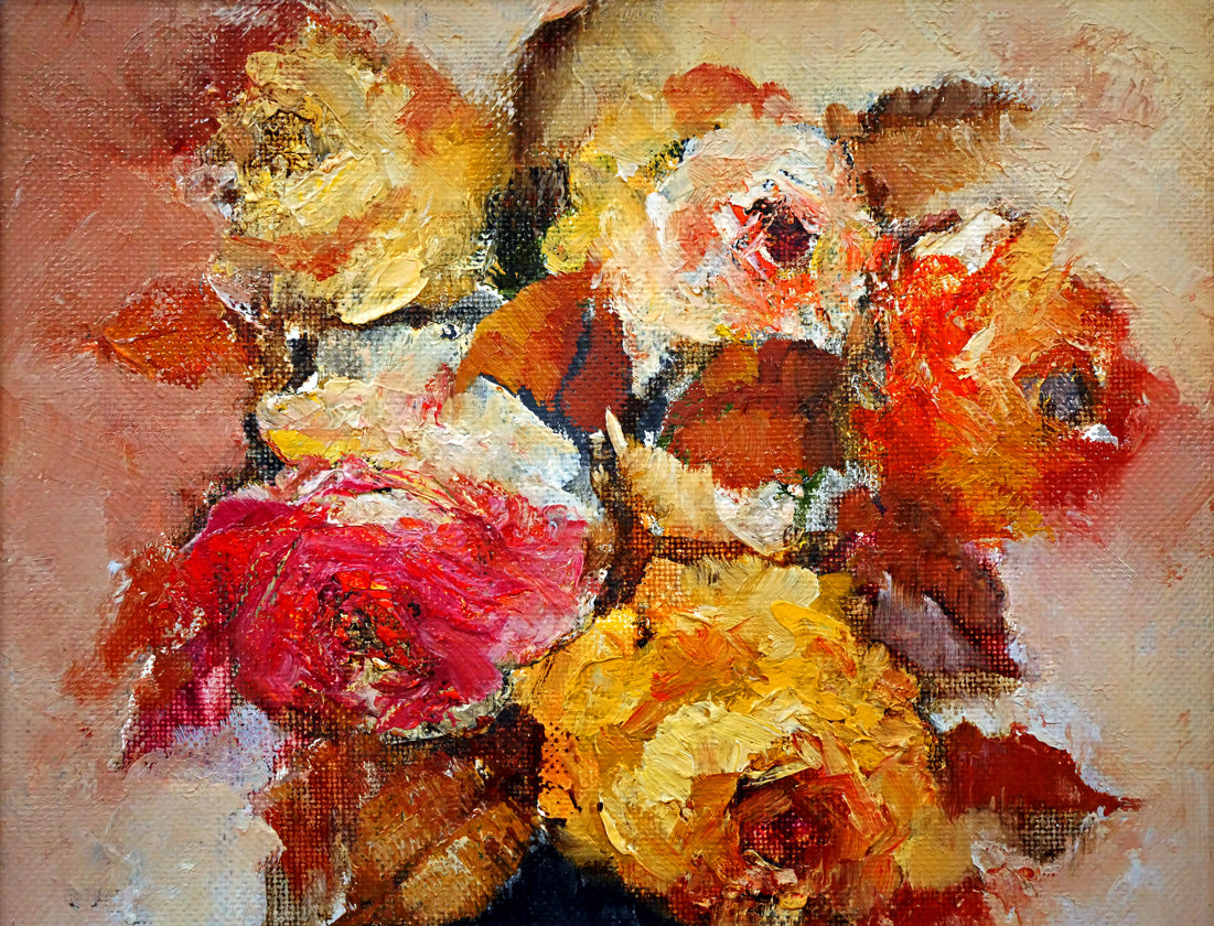 奥谷全弘「バラ」油絵・F3号 絵画買取・販売の小竹美術