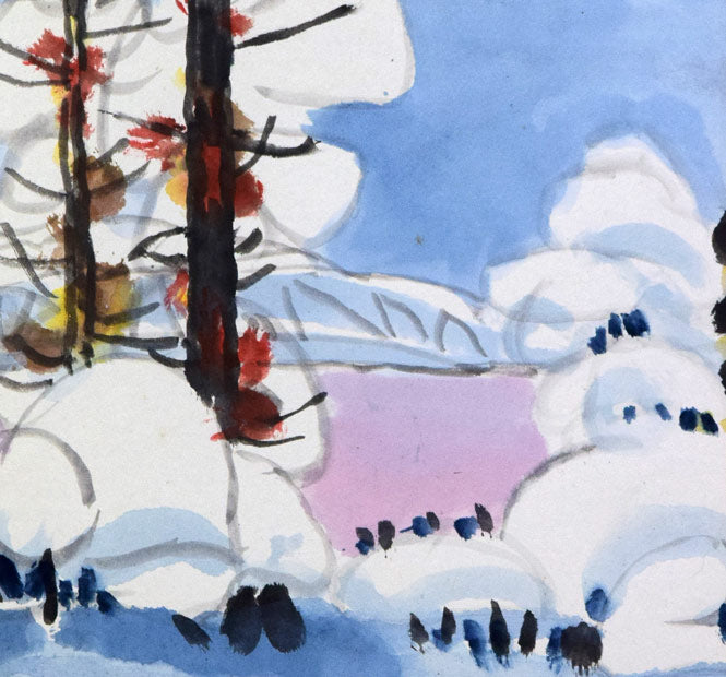 居串佳一「雪景」水彩画・色紙 絵画買取・販売の小竹美術