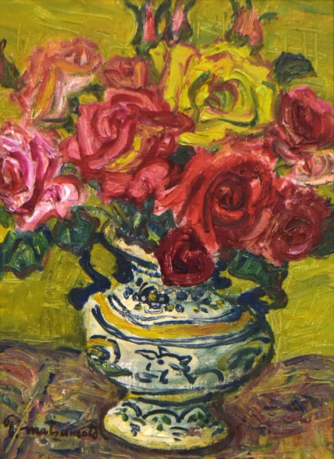 真筆証明書付き】辻寿志 油彩 10号 薔薇 林風会 絵画 油絵 特大サイズ