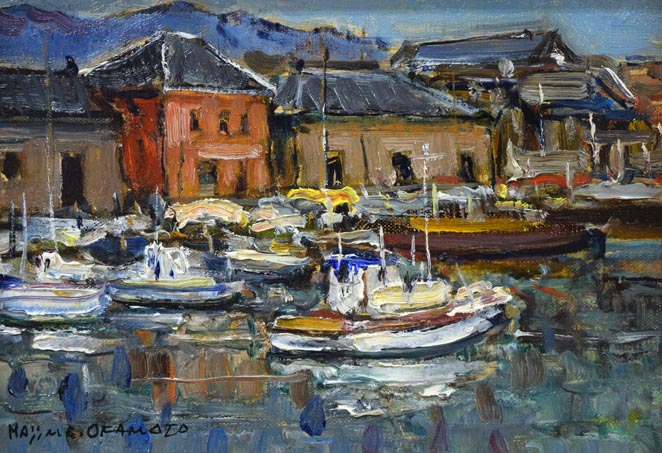 岡本肇「小樽風景（小樽運河）」油絵・SM 絵画買取・販売の小竹美術