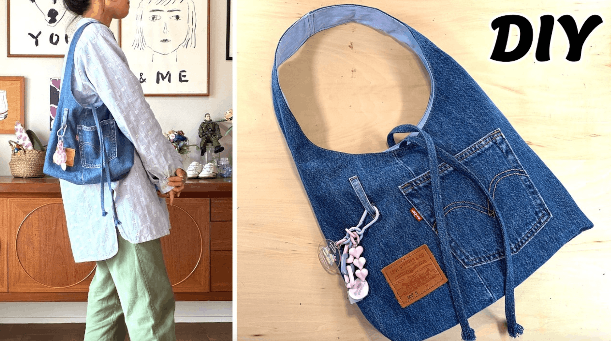 デニムパンツをリメイク｜ショルダーバッグの作り方｜大人の
