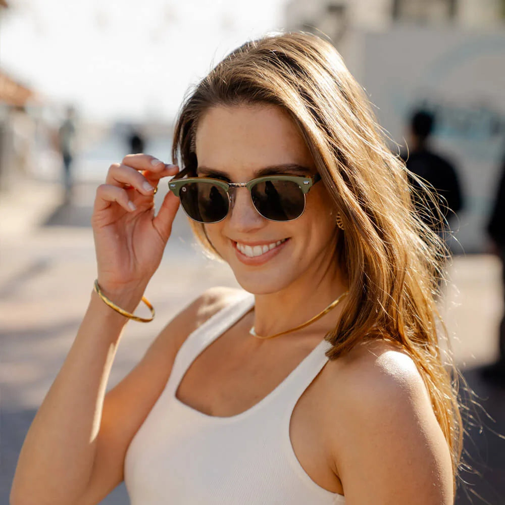 Round Trendy Retro Olive Green Polarized Sunglasses w/ Green Lenses