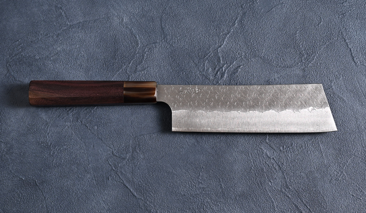 二唐 Nigara 菜切包丁 SGSTRIX 槌目 水牛紫檀八角柄 – ナイフギャラリー