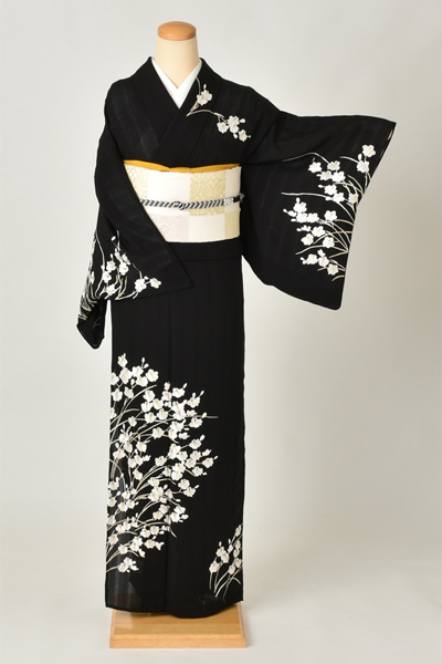 絽訪問着[黒地・胡蝶蘭]｜着物レンタルあき (来店着付け無料・全国配送
