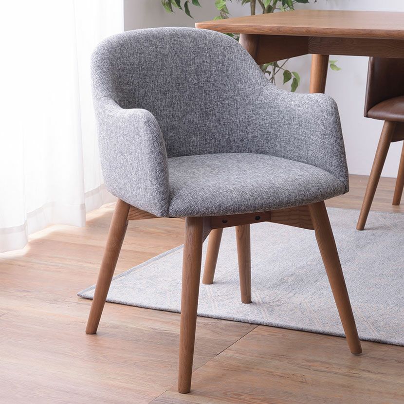 ダイニングチェア 肘付き ブラウン脚 ソフトレザー ファブリック 布