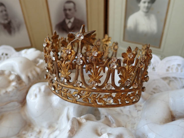 19世紀末】【聖母像用冠】【オルモルにラインストーン】フランス