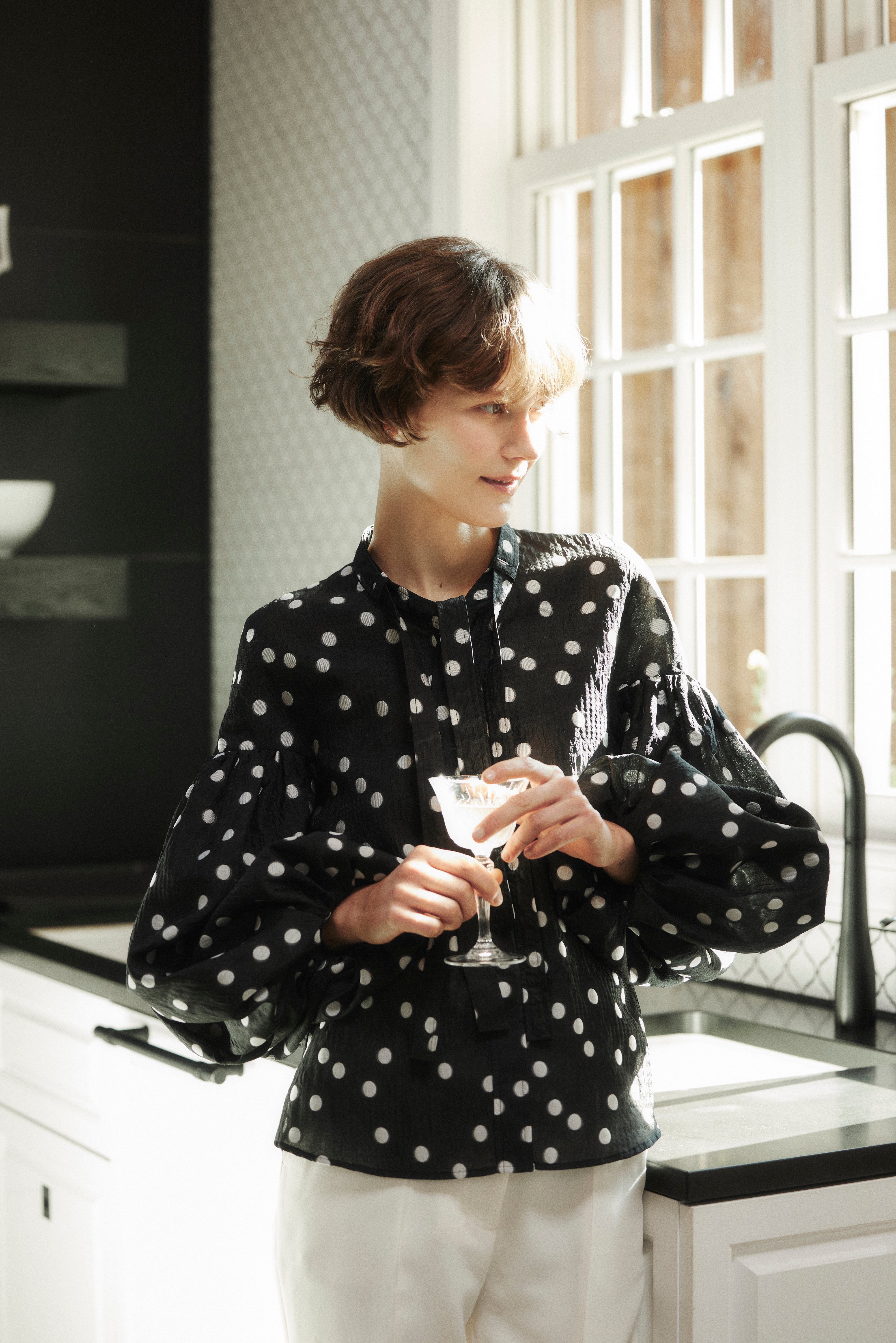 Sheer Polka Dot Ribbon Blouse – L'AUBE BLANC