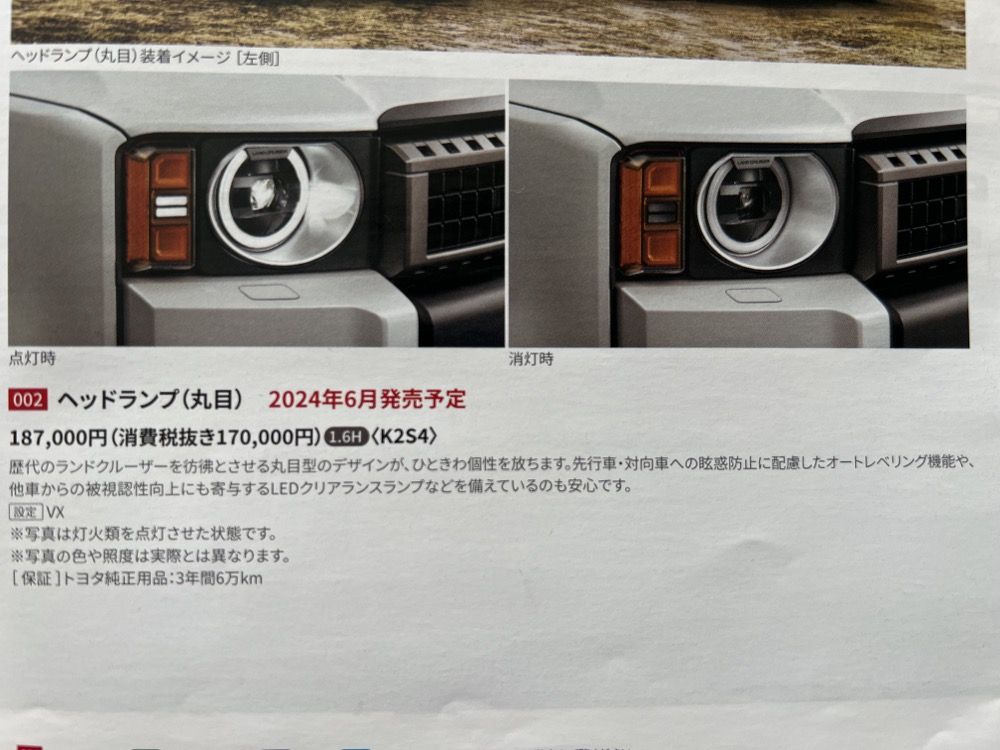 ランドクルーザー250丸目ヘッドライトの詳細。グレードによって装着