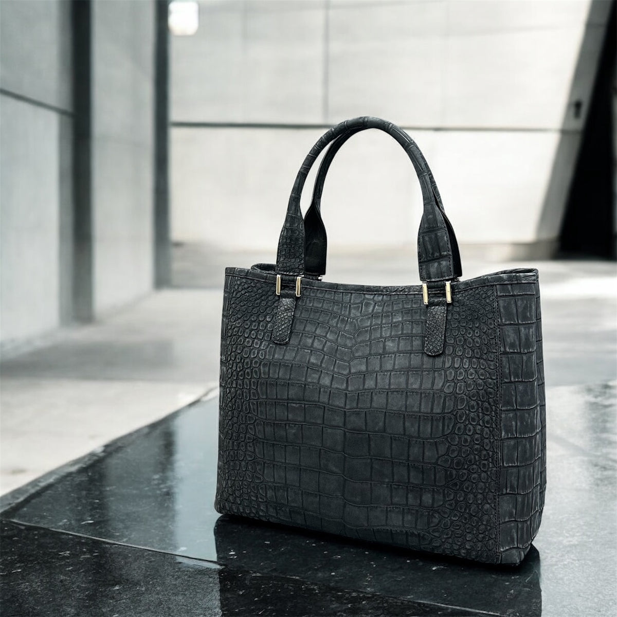 クロコダイル トートバッグ ヌバック仕上げ メンズ レディース 本革 黒