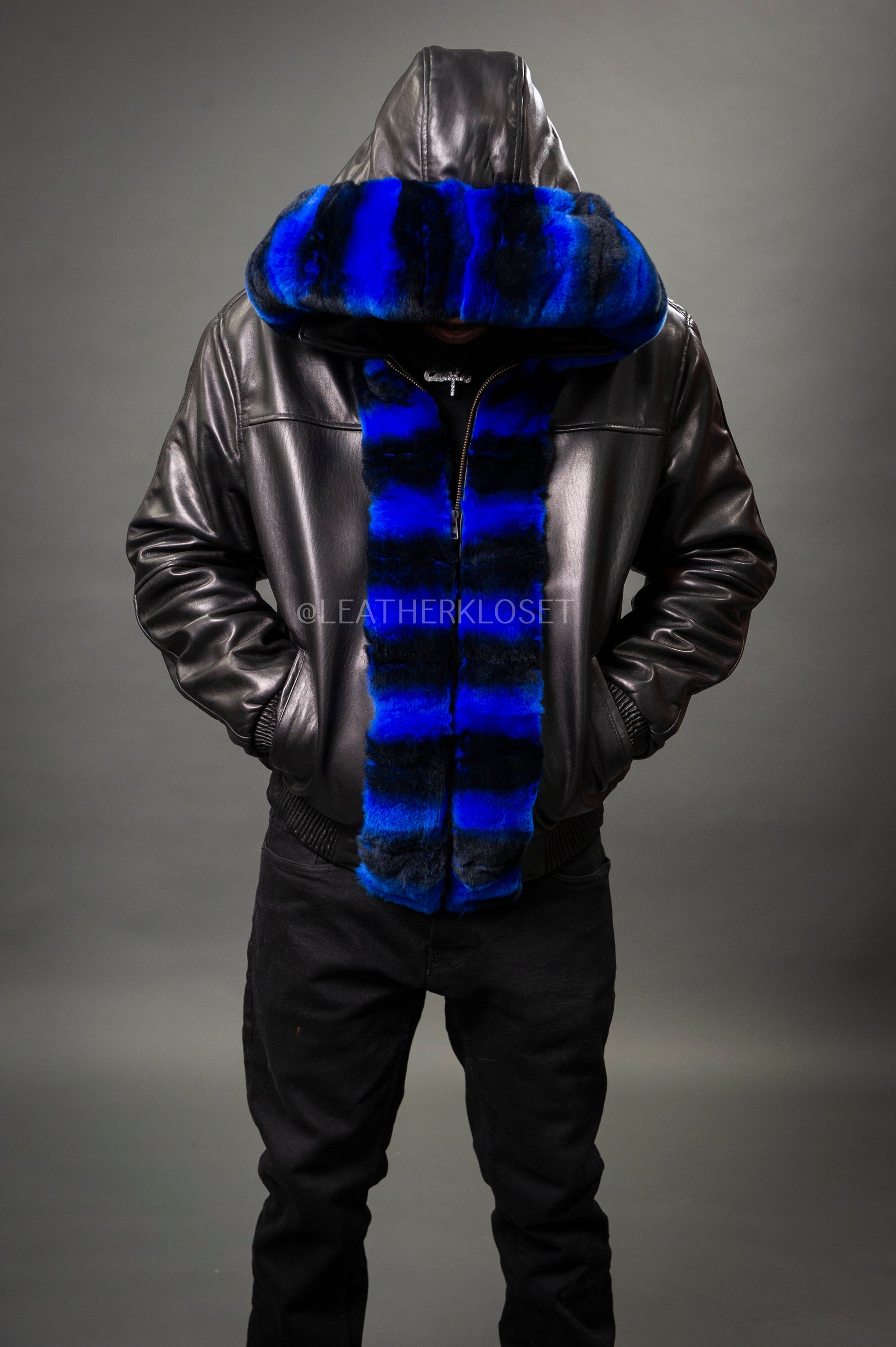 Men's Leather With Chinchilla Rex Combo [Black/Blue] – LeatherKloset