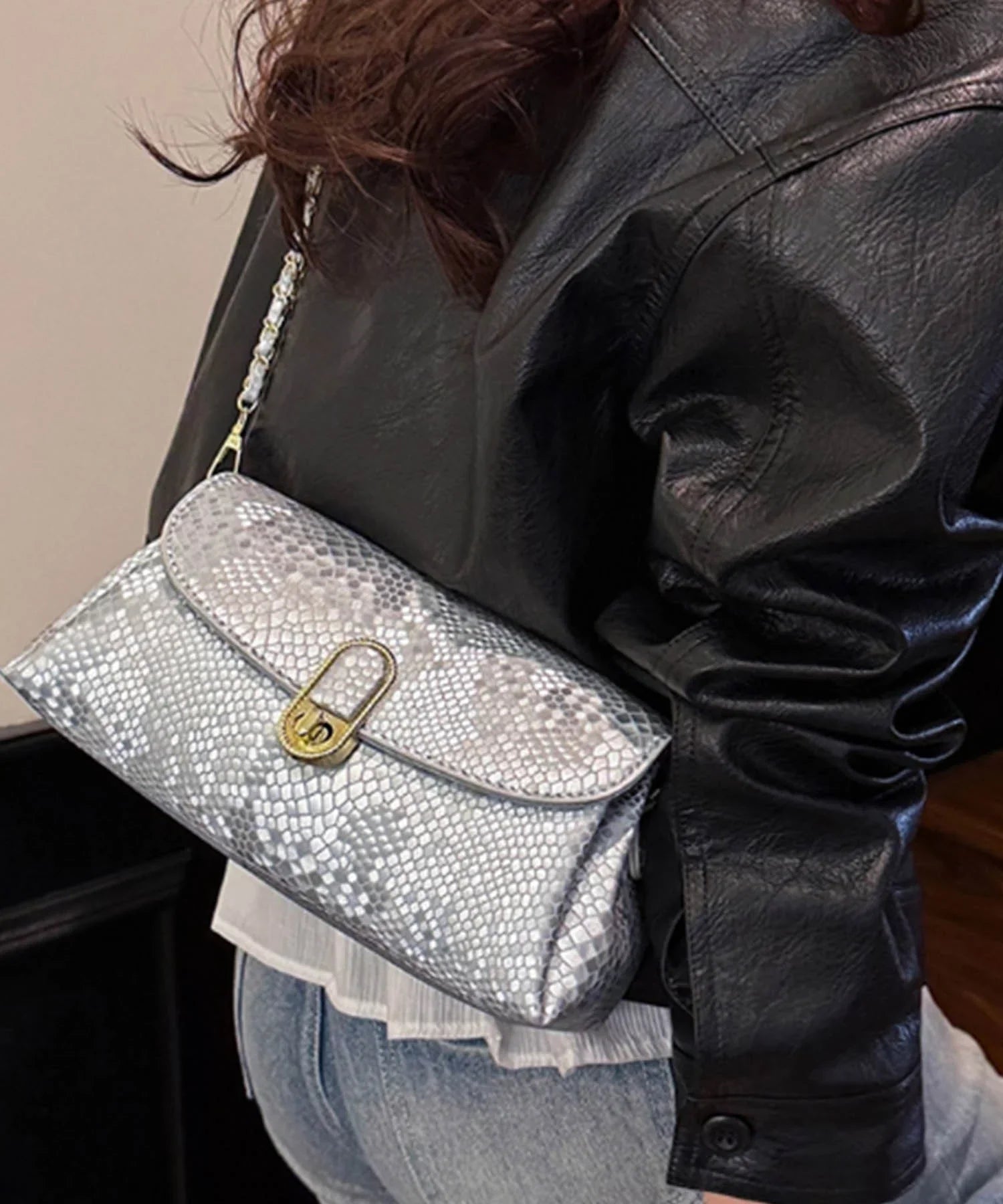 当日発送】2WAYパイソンゴールドチェーンバッグ