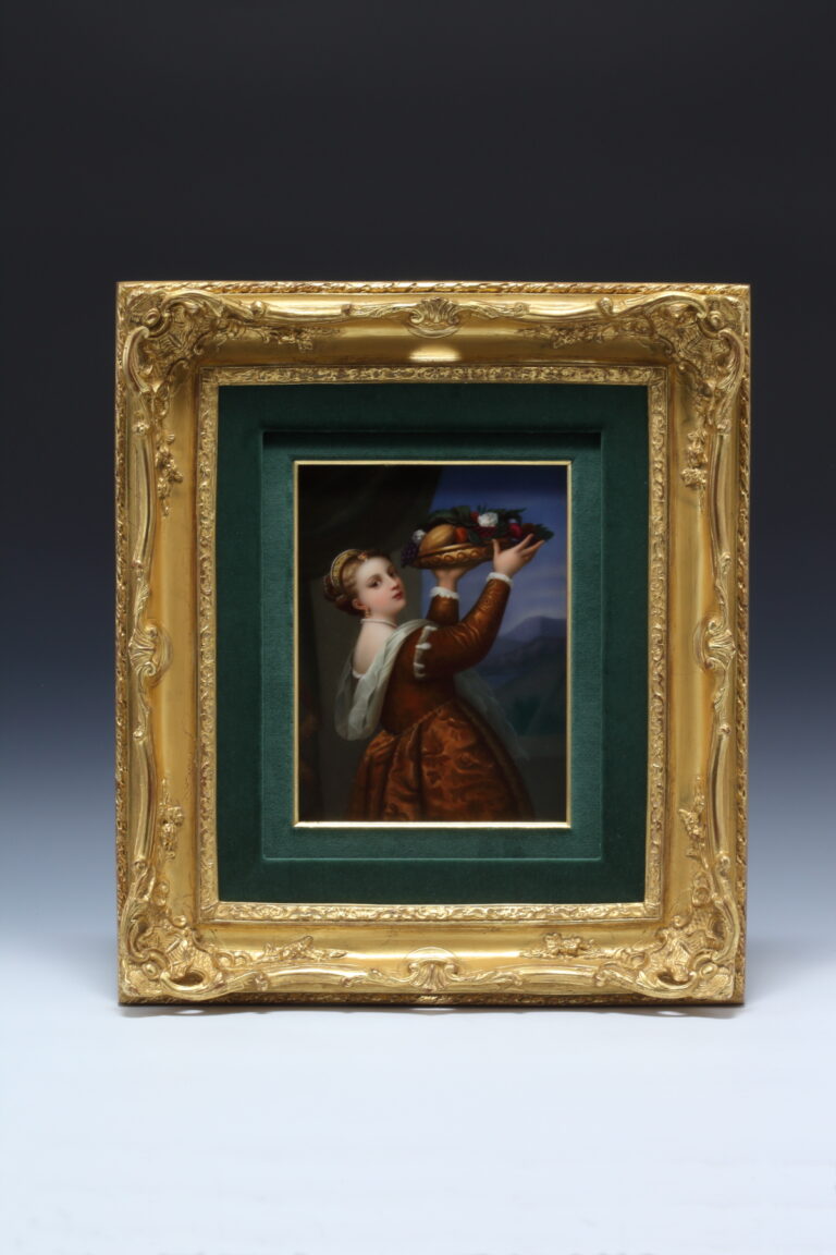 Meissen（マイセン）1880~1900年 エンジ地金彩ワトー風恋人図カップ