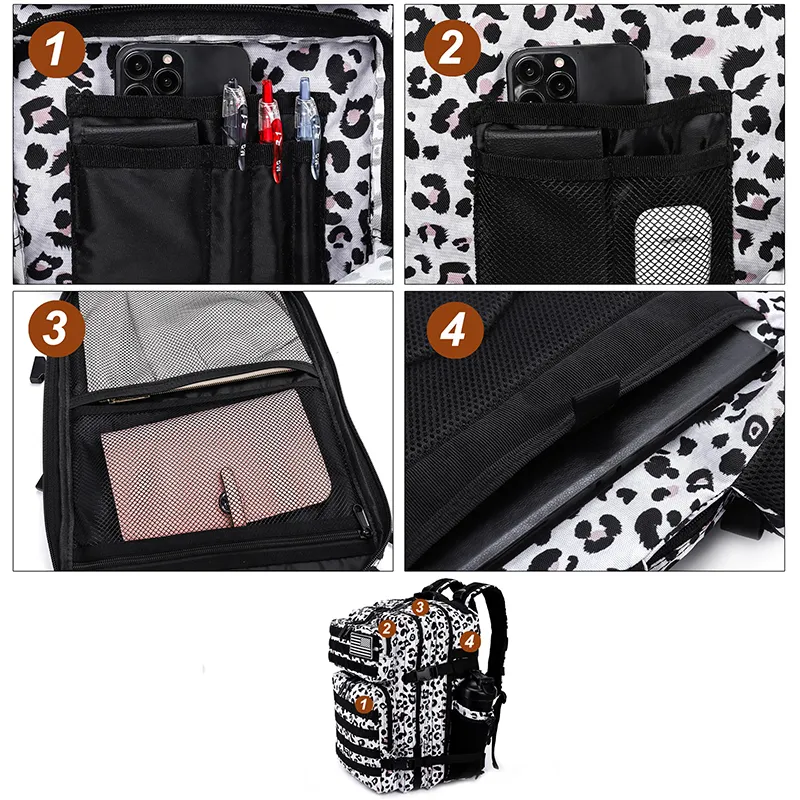 45L Large Gym Backpack W/Cup Holders Leopard - LHI