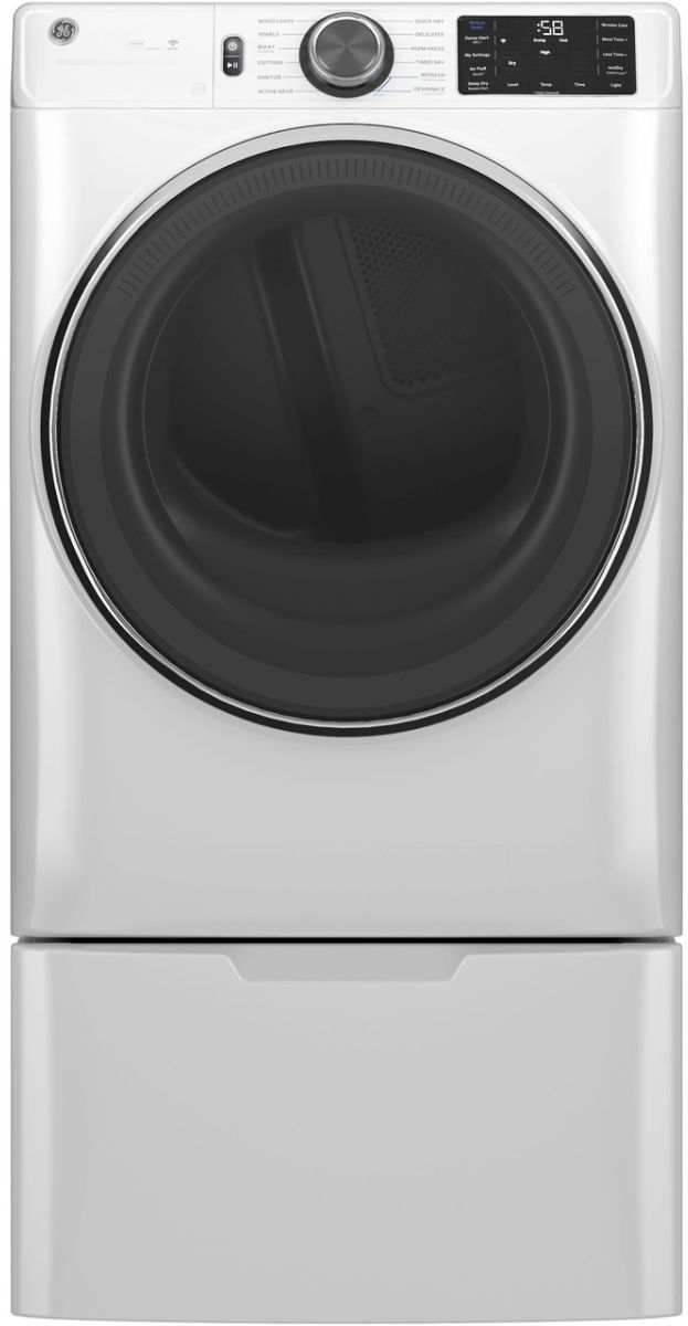 GE® 7.8 Cu. Ft. White Smart Front Load Electric Dryer with Steam