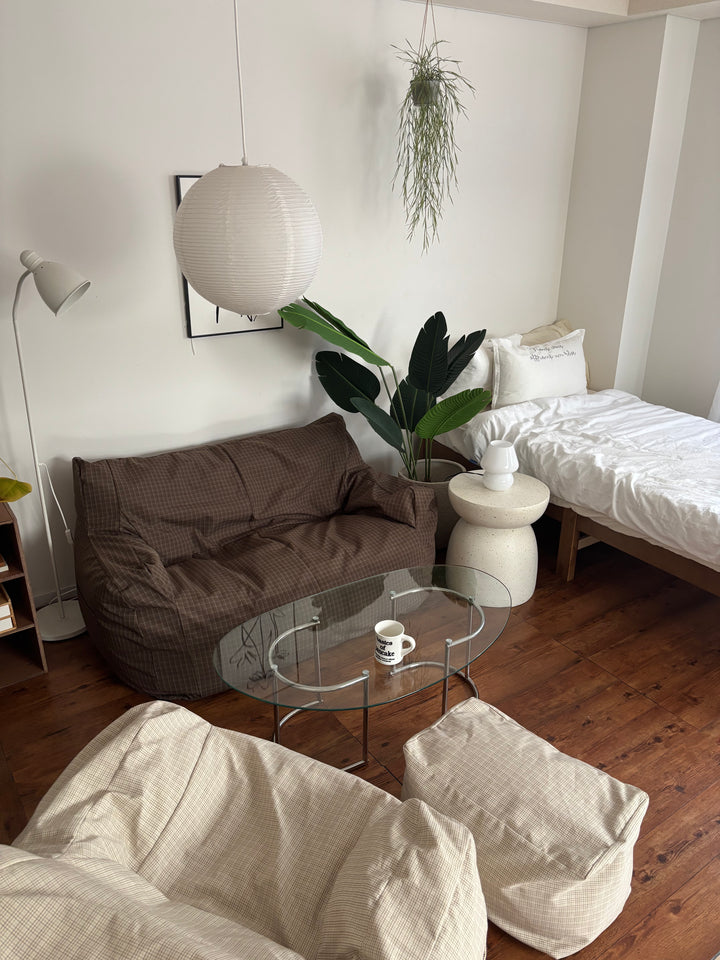 公式】LOOSY 2人掛けビーズソファ Brown Check｜2人用ソファ おしゃれ