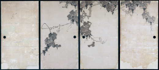 伊藤若冲： 葡萄小禽図襖絵 ｜相国寺展・第4章「新奇歓迎！古画礼讃