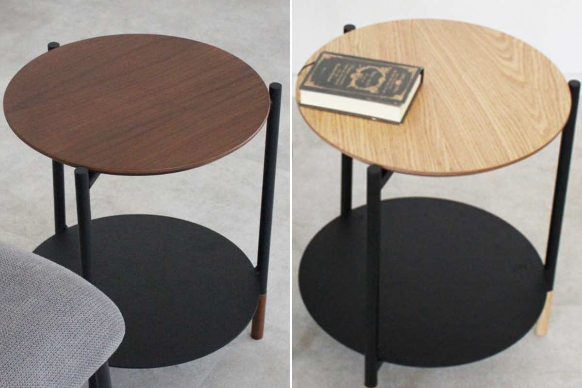 サイドテーブル 高さ50cm 円形 UNITY （ テーブル 棚付き 収納付き