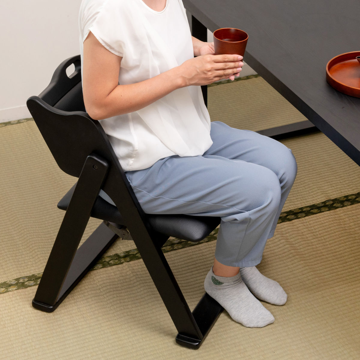 お座敷チェア 座面高36cm 座椅子 折りたたみ椅子 ブラック – ハウジー