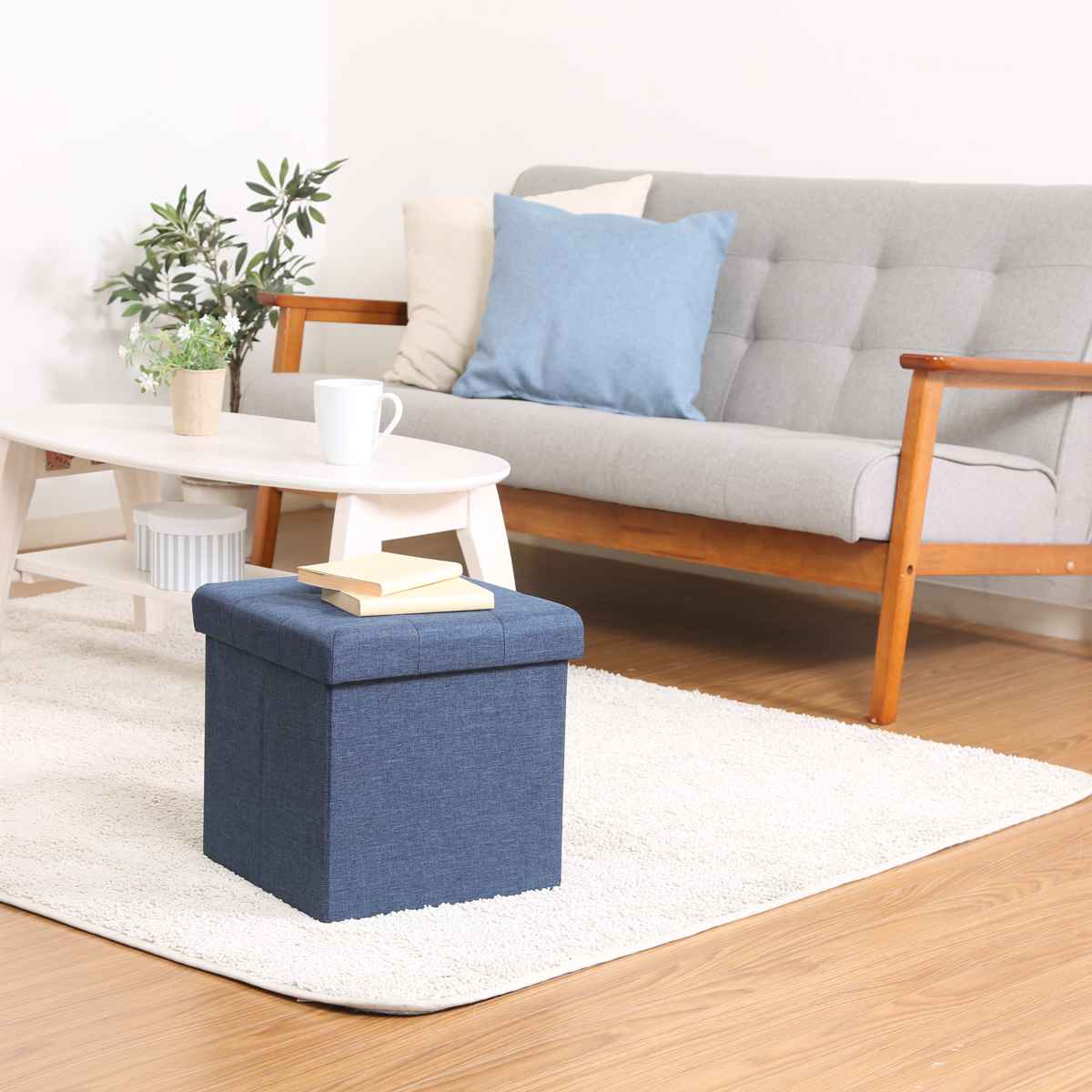 麻素材 オットマン スツール 足置き ボックス 椅子 ソファ 腰掛け