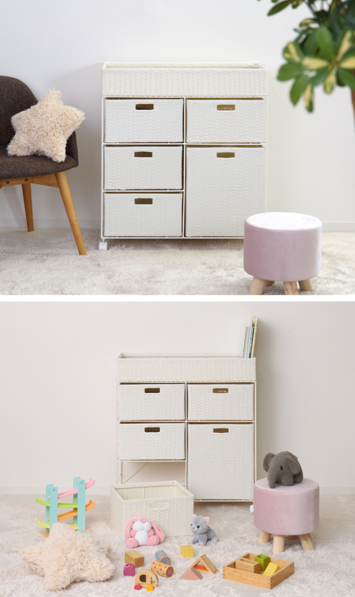 ランドリーチェスト 幅70.5cm 3段 ワイド 引出し キャスター付 完成品