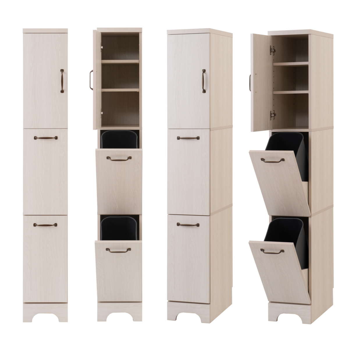 ランドリーチェスト 幅25cm スリム 分別収納 フラップ扉2段 収納