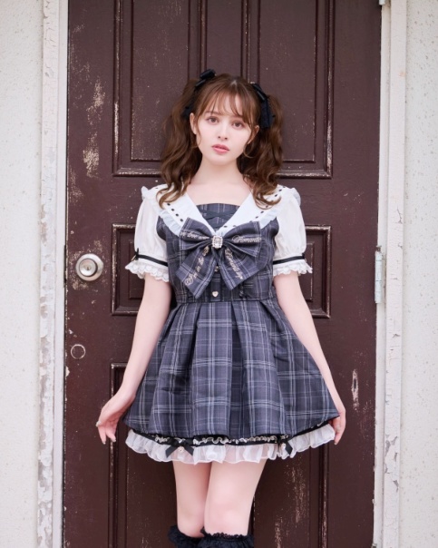 axes femmeリボン フリルワンピース チェック リズリサ姫系 axes femme