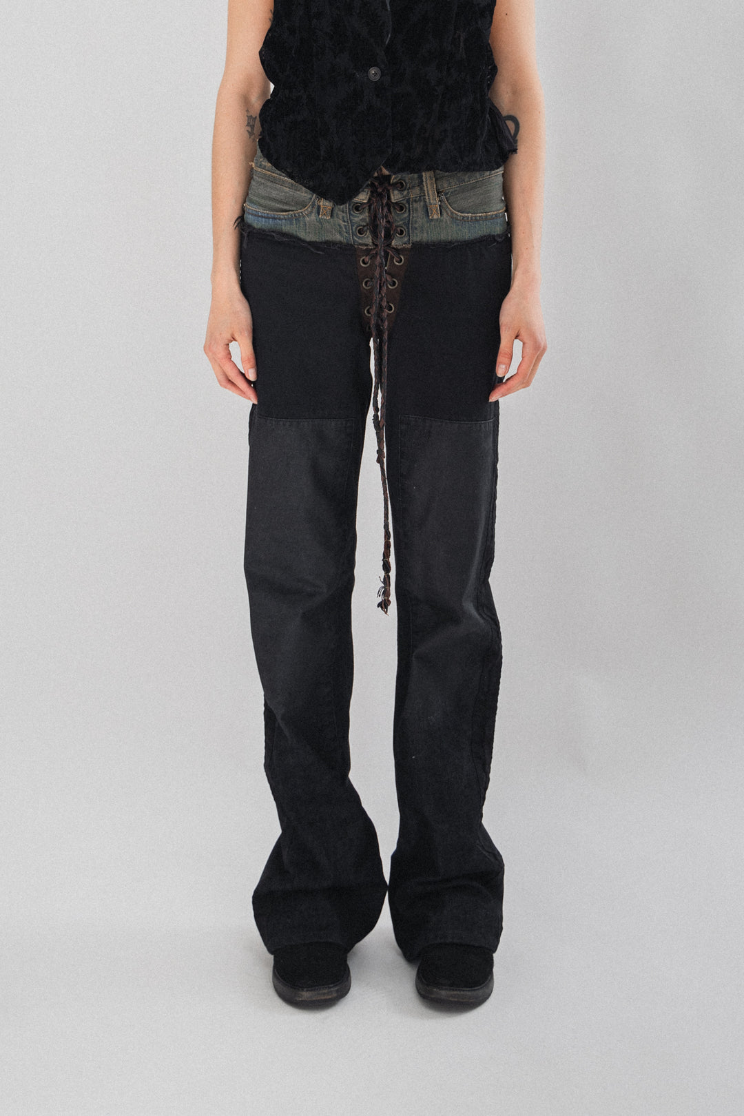 IF SIX WAS NINE - Double waist flared jeans with corset closure
