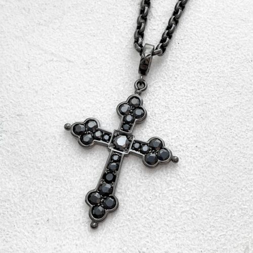 LARGE GOTHIC CROSS PENDANT / SILVER / ONYX / BLACK RUTHENIUM BLACK