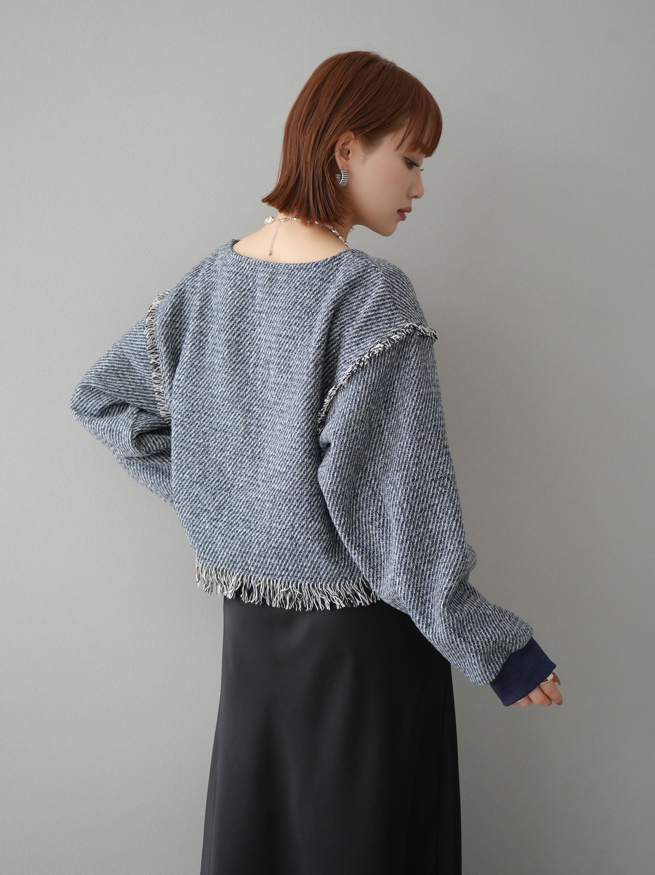 予約]ツイードフリンジプルオーバー/ブルー – Lumier