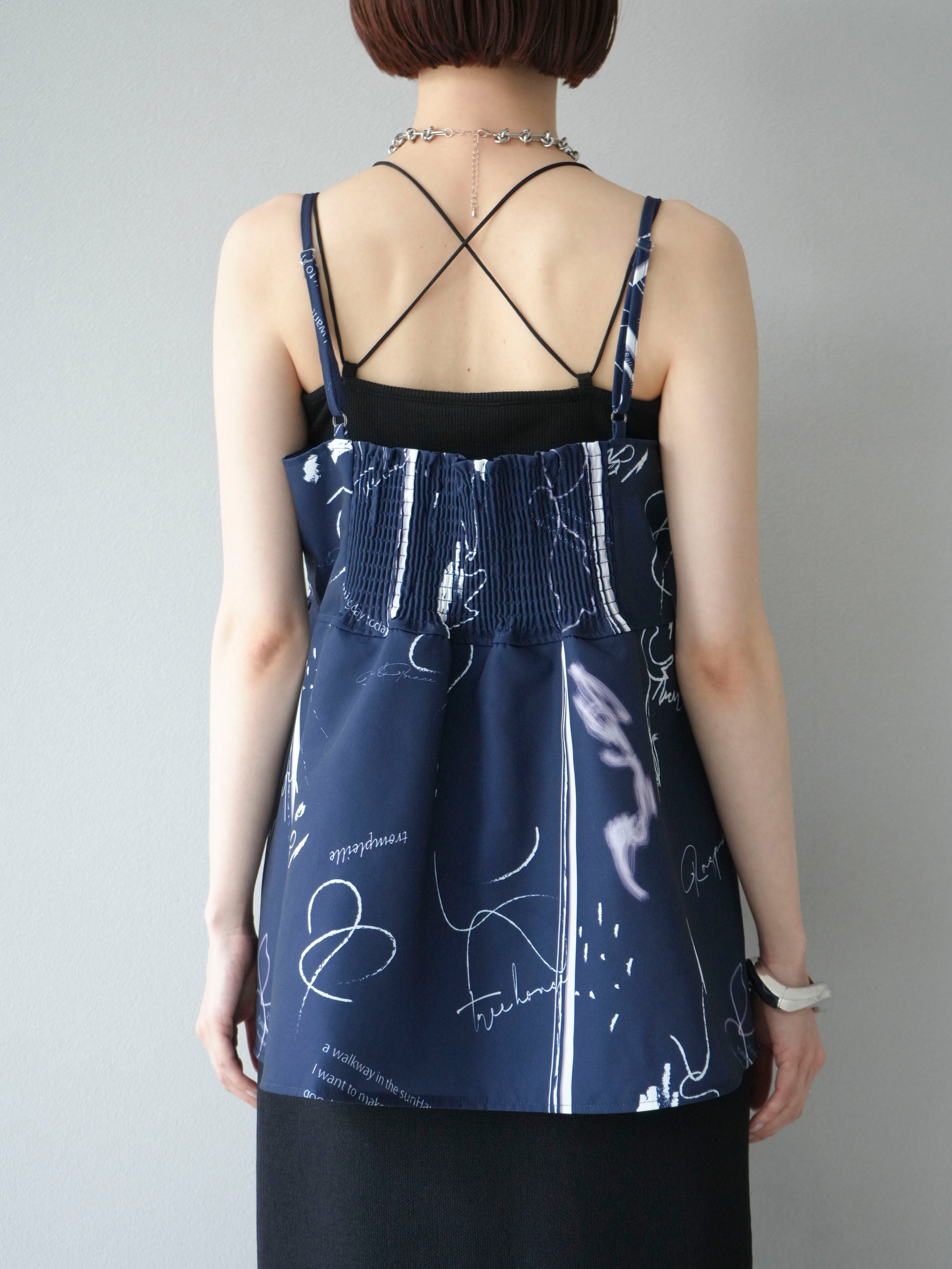 予約]ペイント柄キャミソール/ネイビー – Lumier