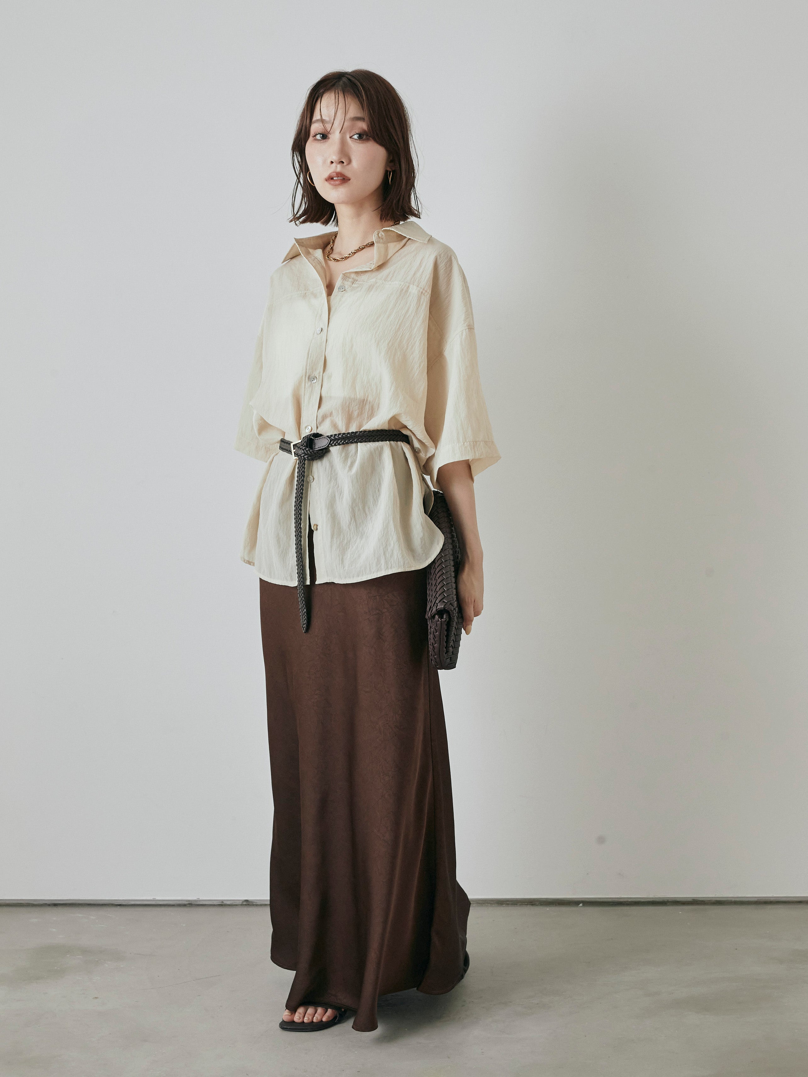 予約]サテンワッシャーナロースカート/ブラウン – Lumier