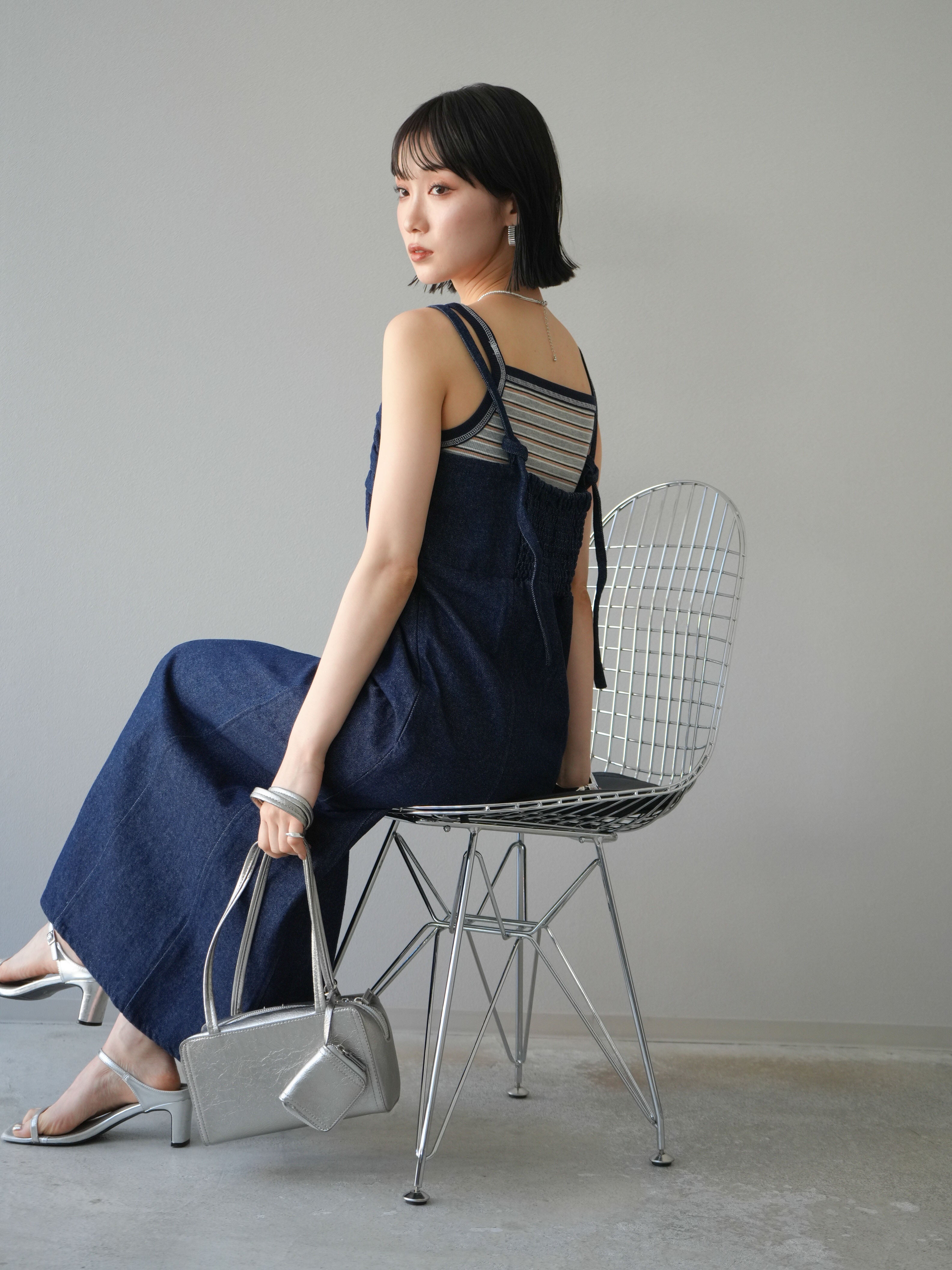 予約]デニムギャザーキャミワンピース/インディゴ – Lumier