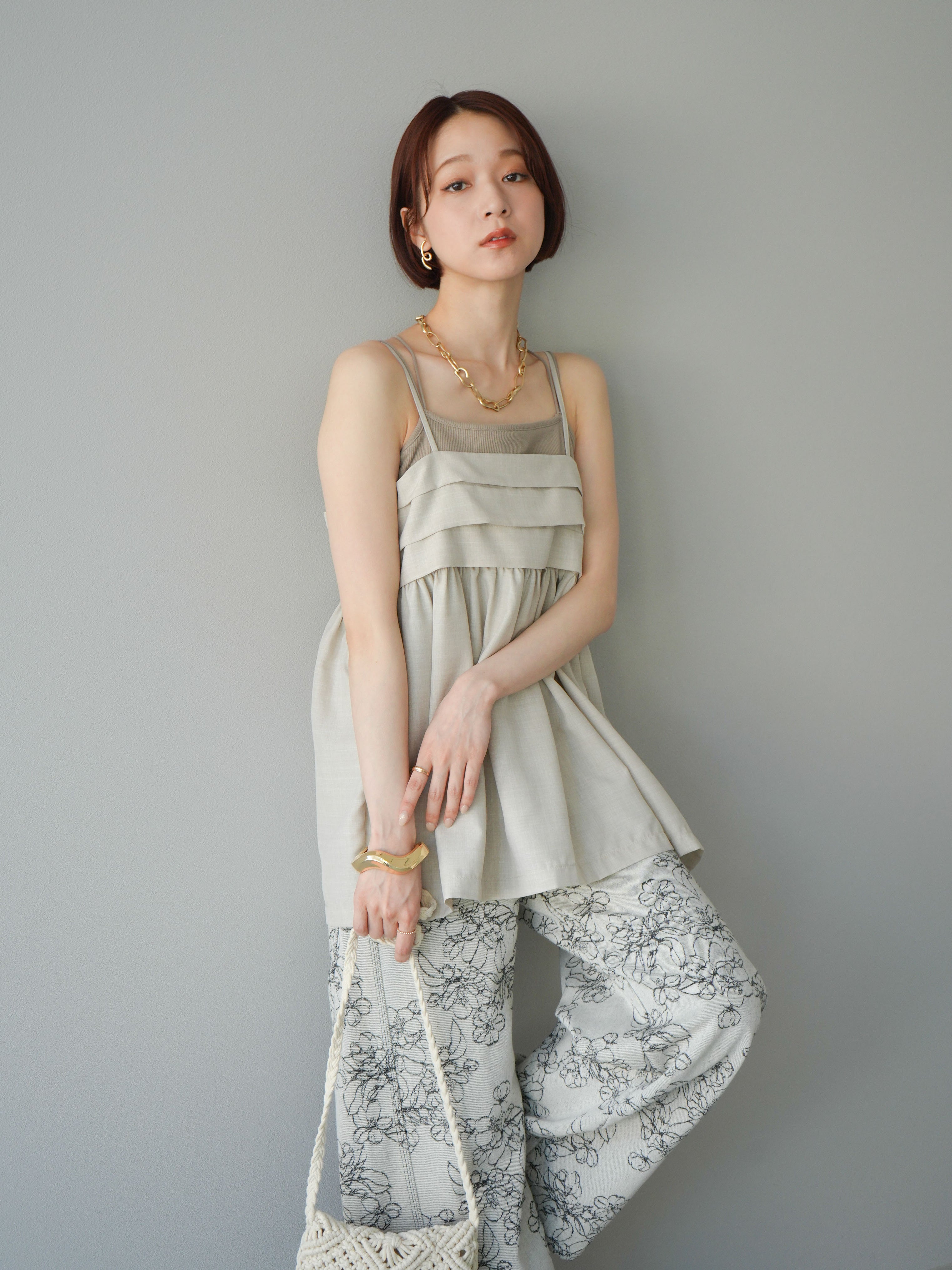 予約]リネンライクビスチェデザインキャミソール/エクリュ – Lumier