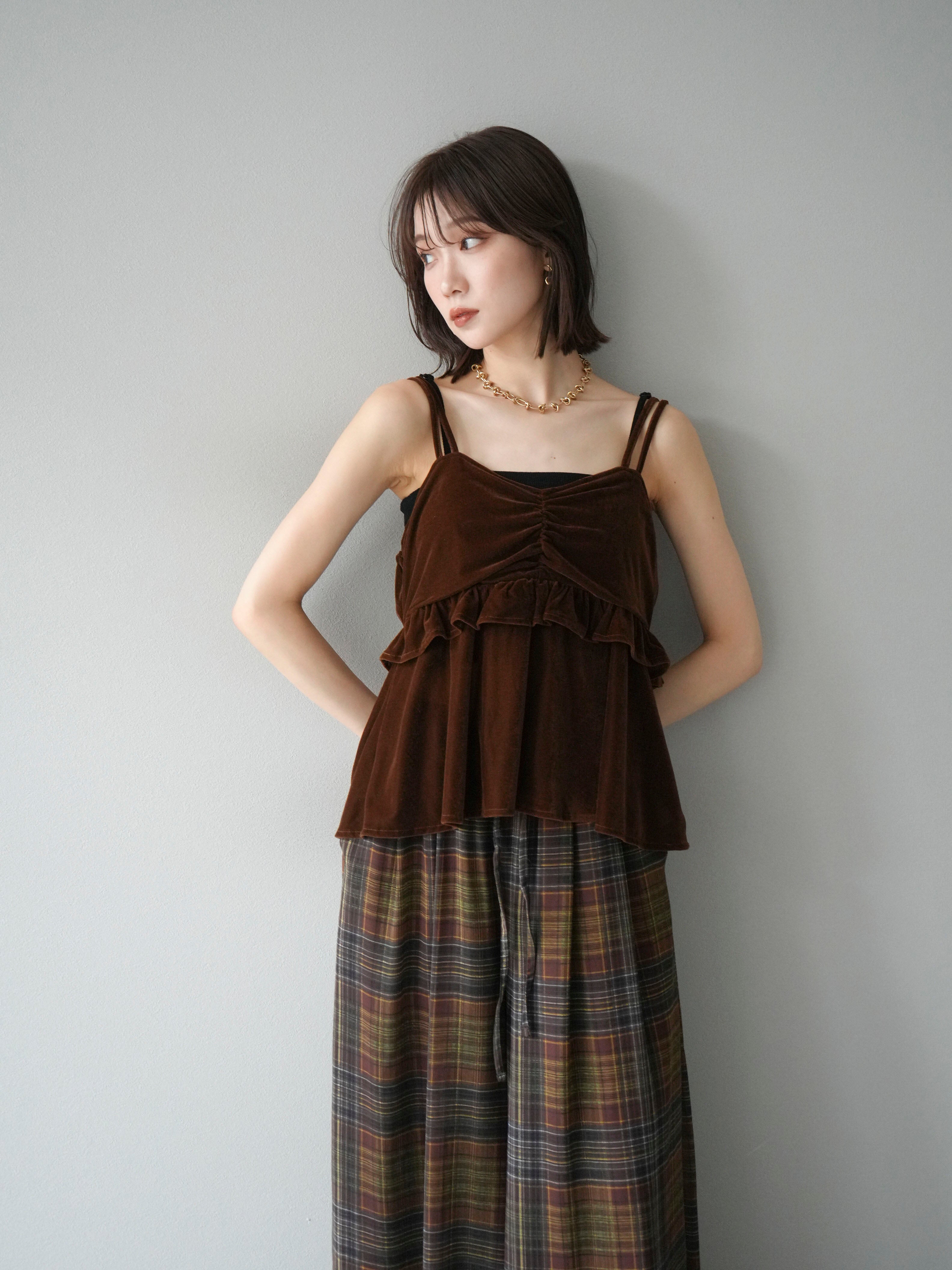 予約]ベロアフリルビスチェ/ブラウン – Lumier