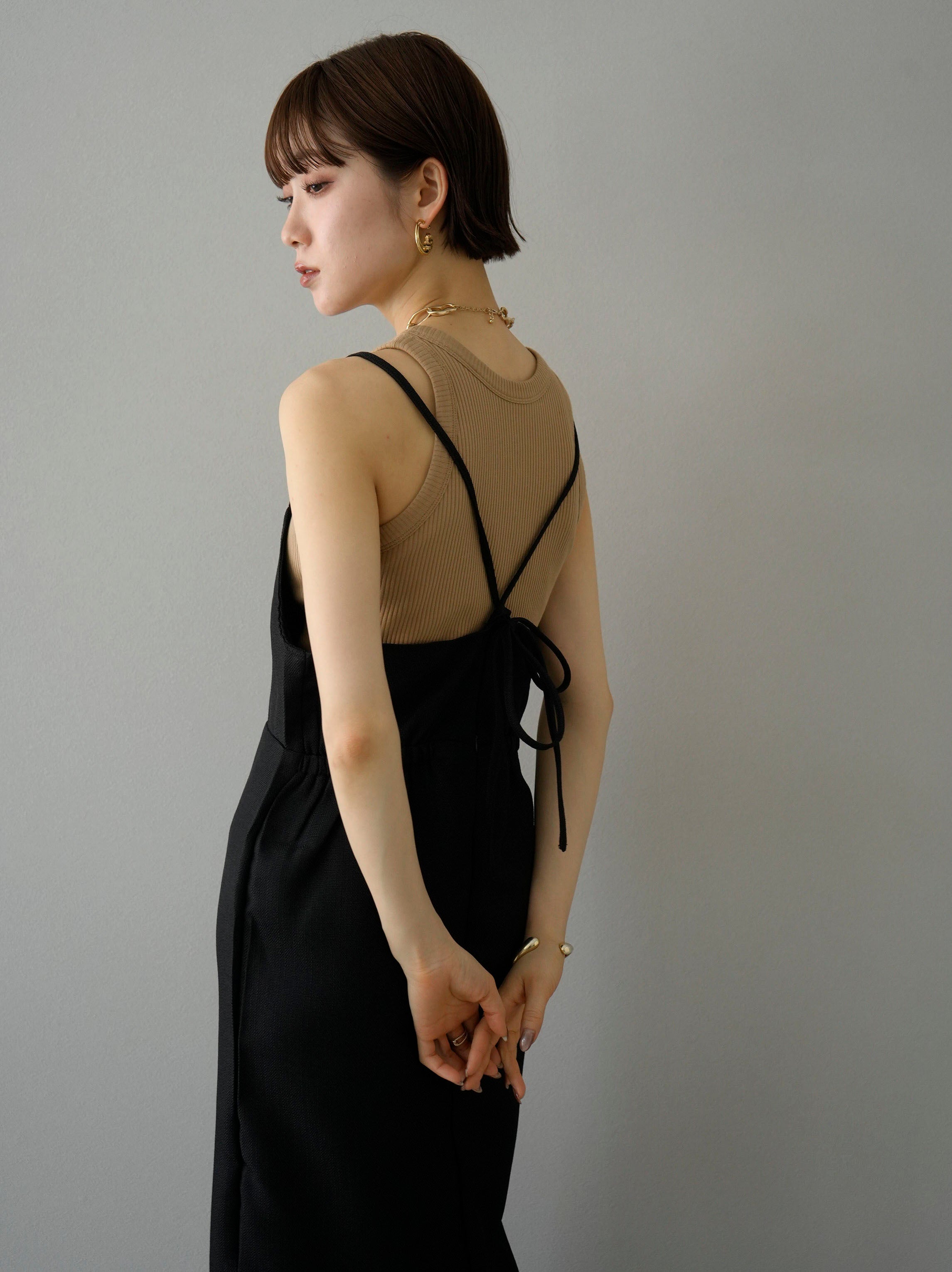 予約]リネンタッチバックリボンキャミワンピース/ブラック – Lumier