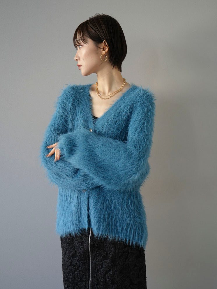 予約]シャギーニットVネックカーディガン/ブルー – Lumier