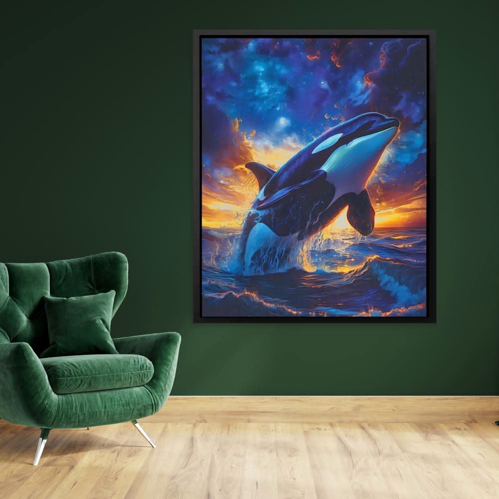 Orca Breaching Blue Coastal Abstract Ocean Canvas Art