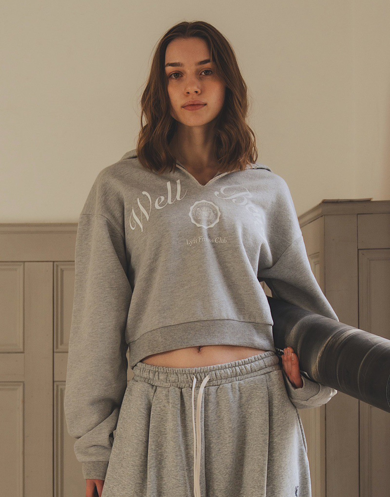 Front-Cut Cropped Hoodie - Grey – LÝFT