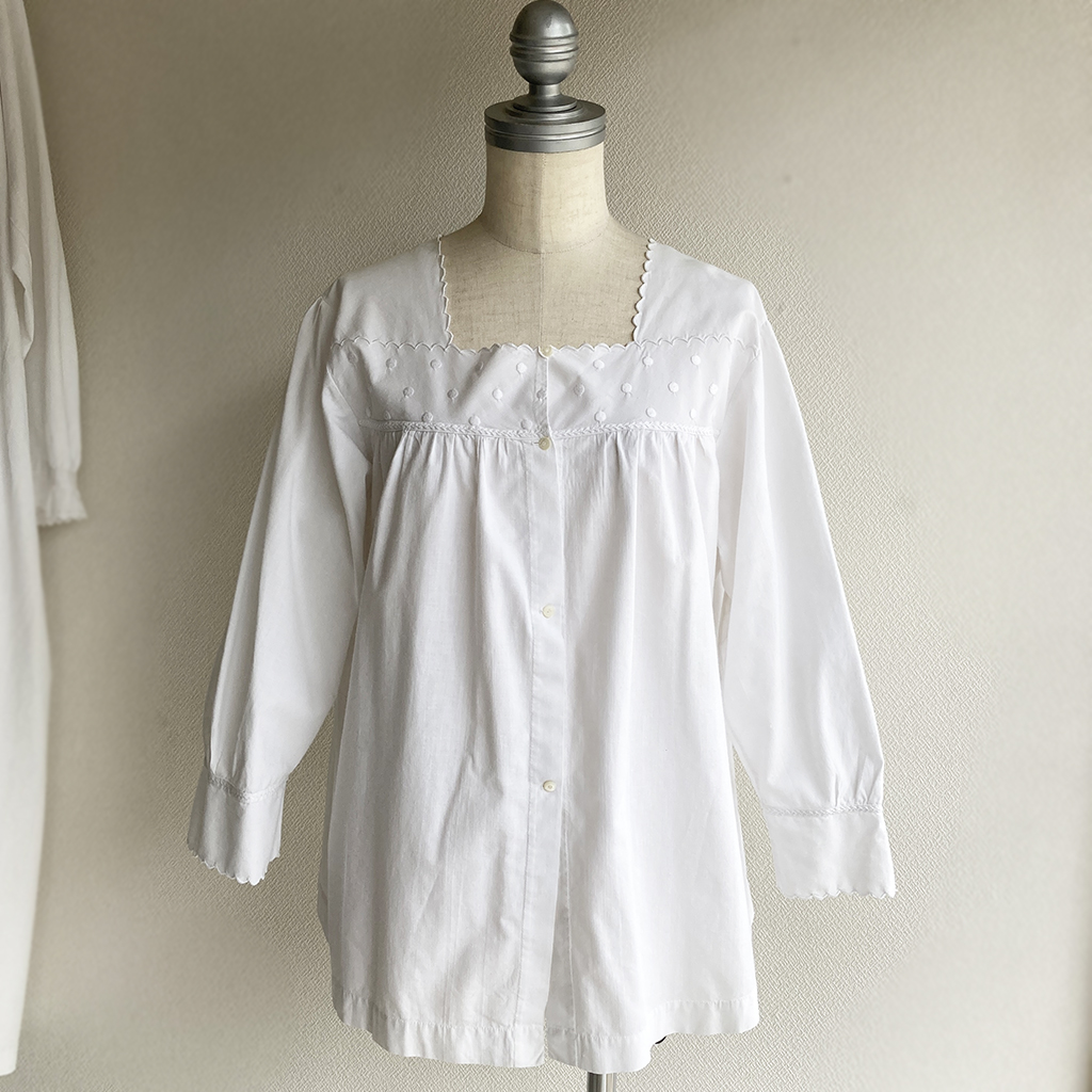 1900-1920年代フランスアンティーク刺しゅうコットンブラウス 1900