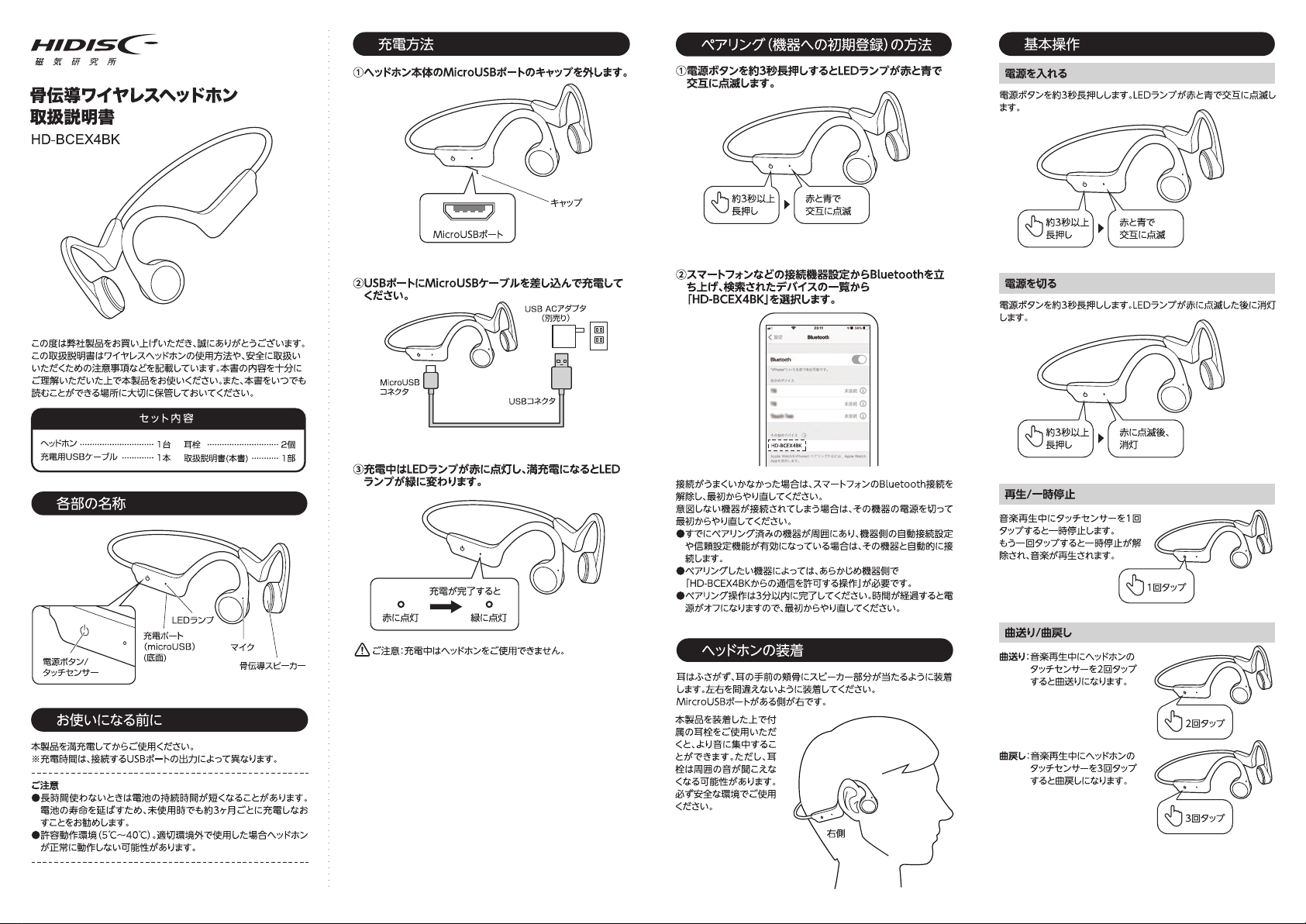 説明書 ハイディスク HD-BCEX4BK ヘッドフォン
