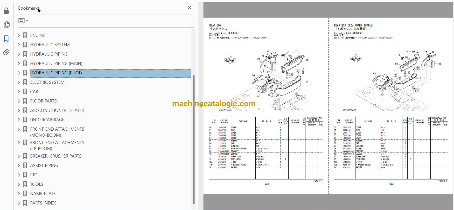 Hitachi ZX130-5B ZX130LCN-5B Hydraulic Excavator Parts Catalog
