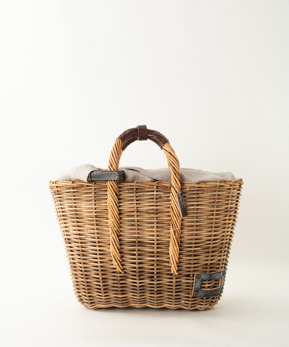 ebagos 「マルシェ」 ブライドルレザー×紅籐（リネン被せ） BLACK