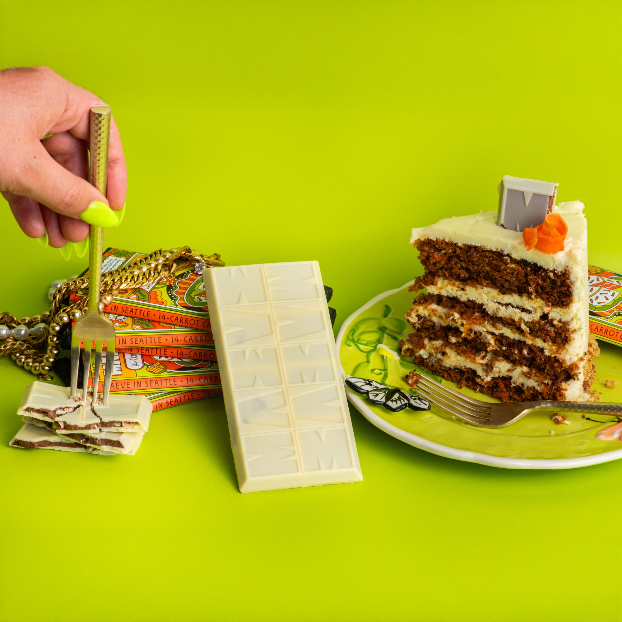 White Chocolate Bar with Carrot Cake Flavor | Maeve Ethical Chocolate