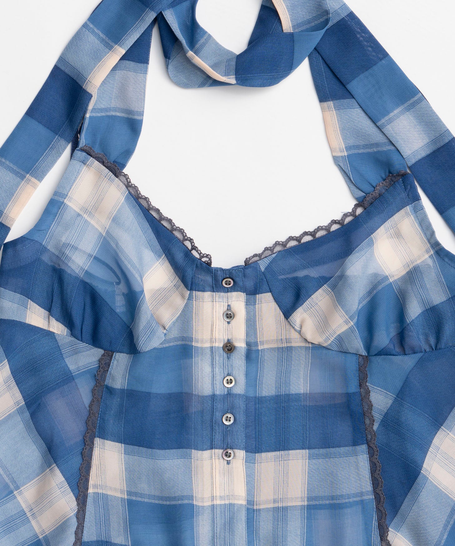 Plaid Halter Peplum Sheer Tops