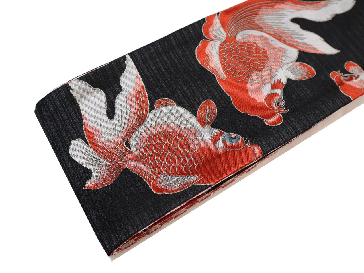 ポリエステル半幅帯「黒色の地に金魚」 | 帯,帯(半幅帯) | 新宿津田家